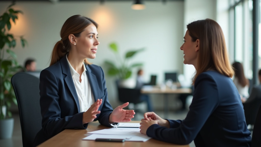 Twee collega's in een respectvol gesprek, beide zittend, open houding die communicatie uitstraalt