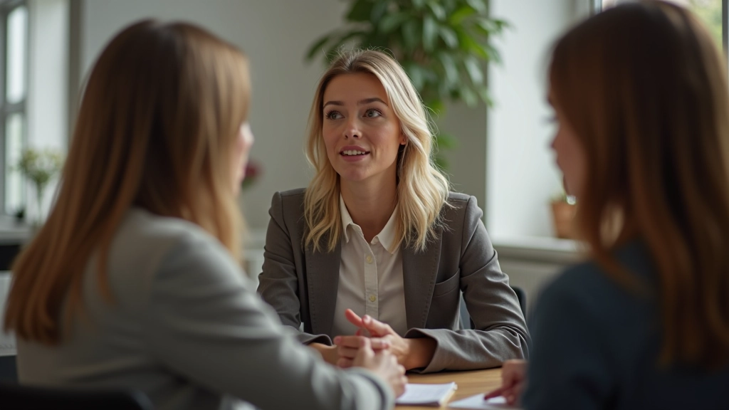 Vrouw die assertief communiceert in een moeilijk gesprek, zelfverzekerd lichaamstaal